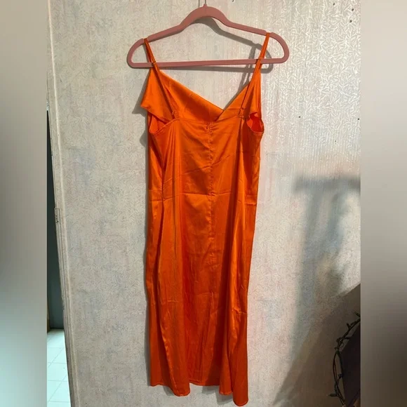 LYANER Women's Drape Cowl Neck Midi Dress, Side Slit, Sleek, Elegant Sz Large - Picture 4 of 10